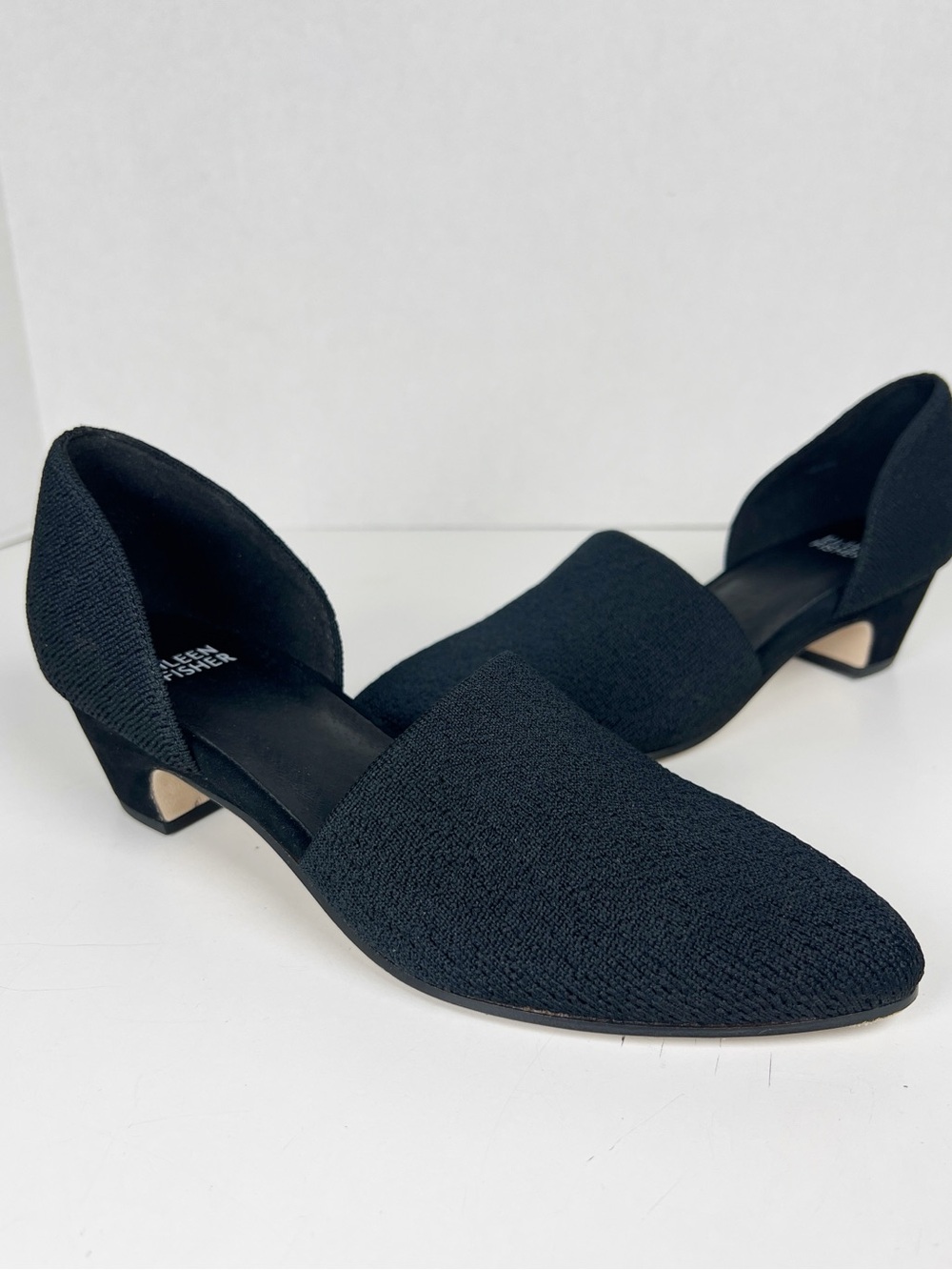 EILEEN FISHER Women’s Size 7 Black Knit Marra Pointed Toe d'Orsay Pumps